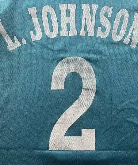 Détail état et défaut occasion Maillot NBA Larry Johnson Charlotte Hornets 1991-1995